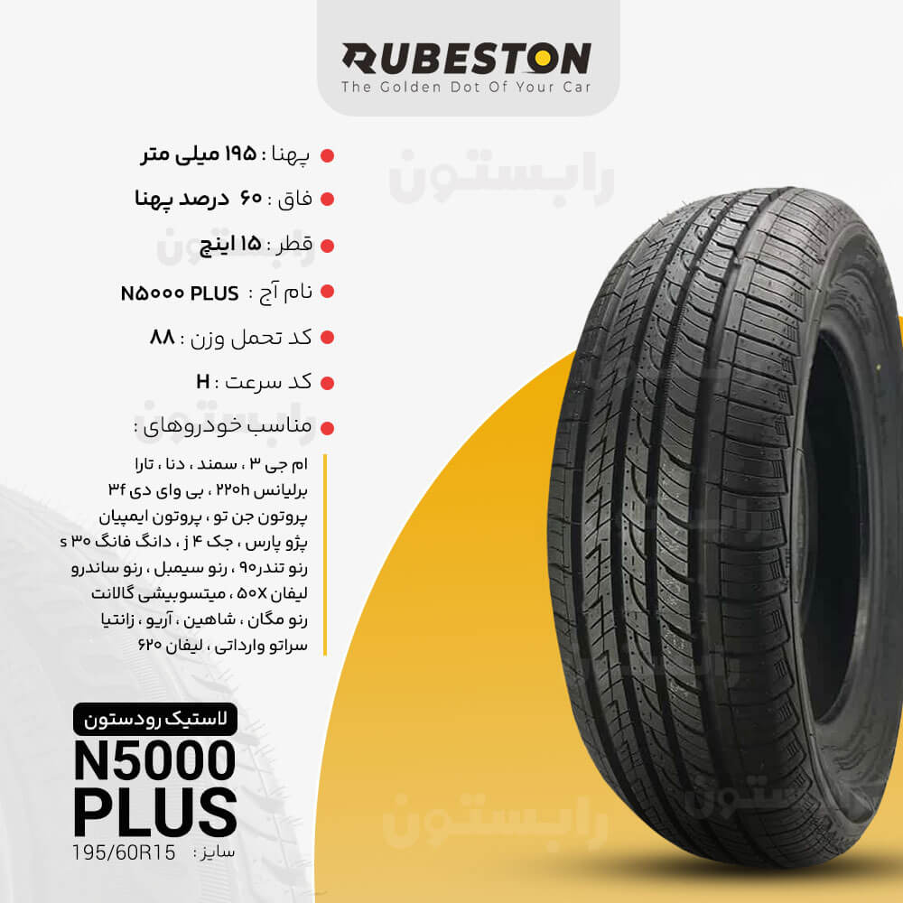 لاستیک رودستون - سایز 195/60R15 - مدل N5000 PLUS