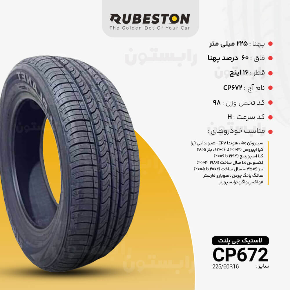 لاستیک جی پلانت - سایز 225/60R16 - مدل CP672